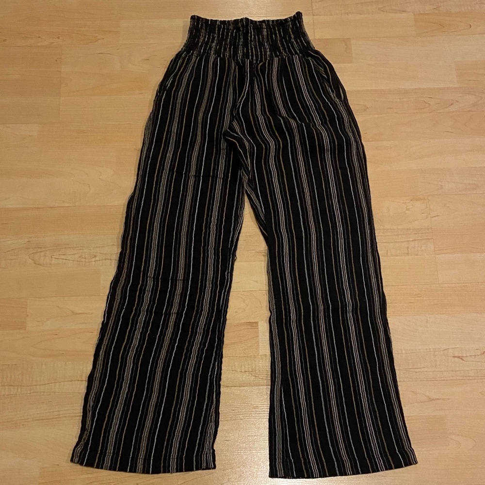 Billabong Striped Wide Leg Pants Small Black Smocked Waist